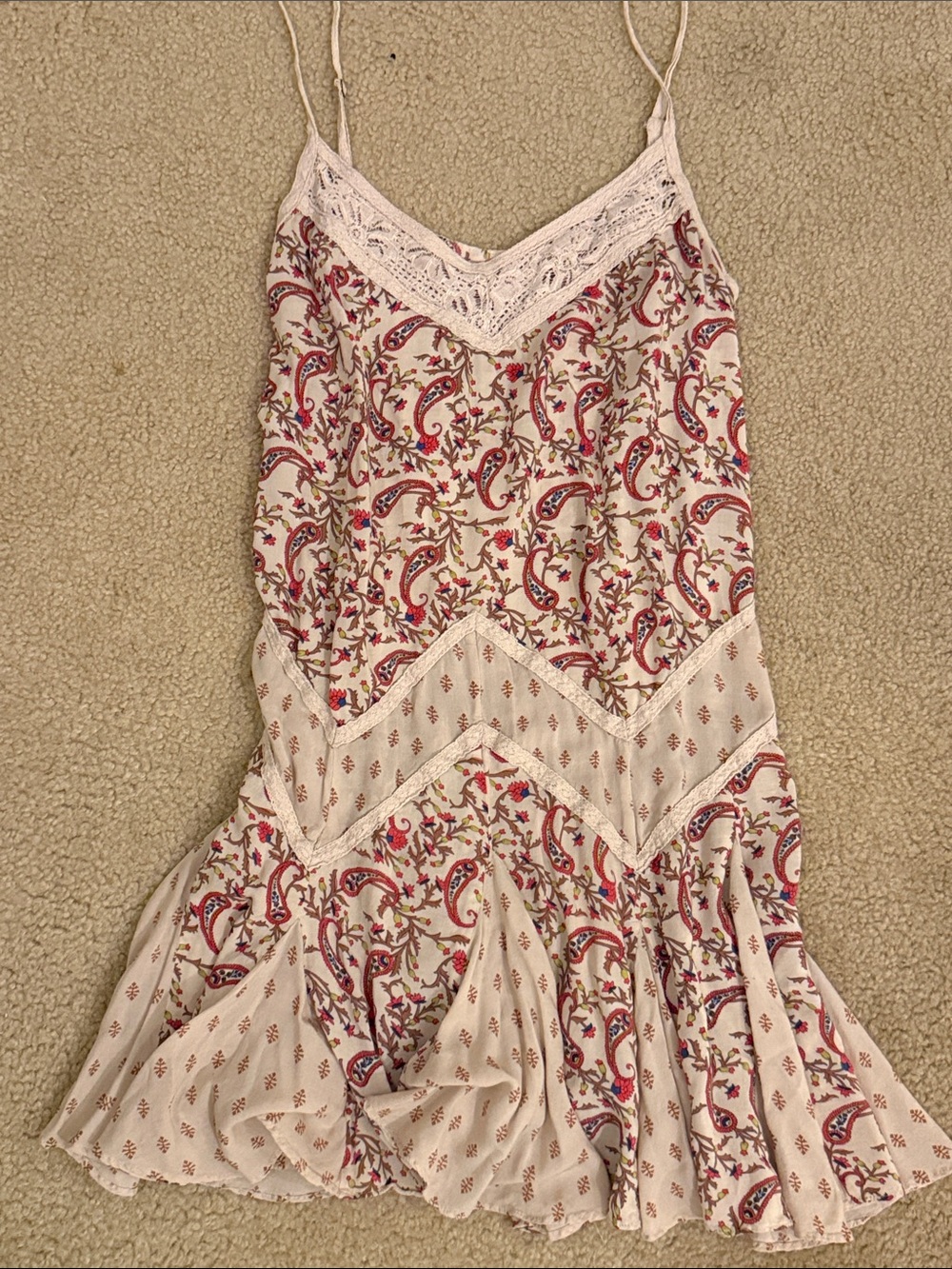 Paisley Lace-Trim Mini Dress with Flowy Bottom